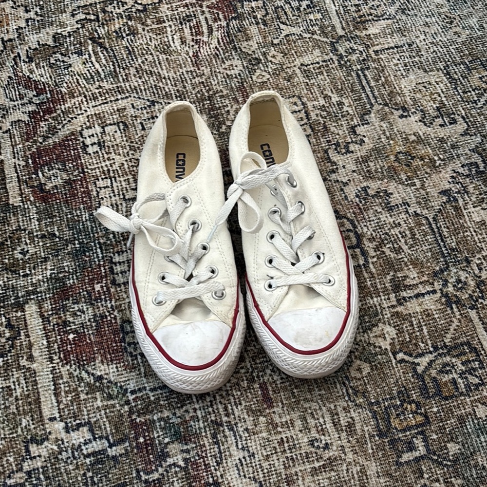 Converse Cream Canvas Sneakers with Red Trim